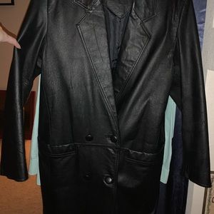 Full length black leather coat